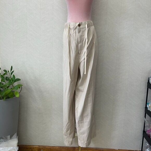 Oak Hill Drawstring Waist Straight Leg Beige Linen Chino Pants Womens Size 2X - Picture 1 of 11